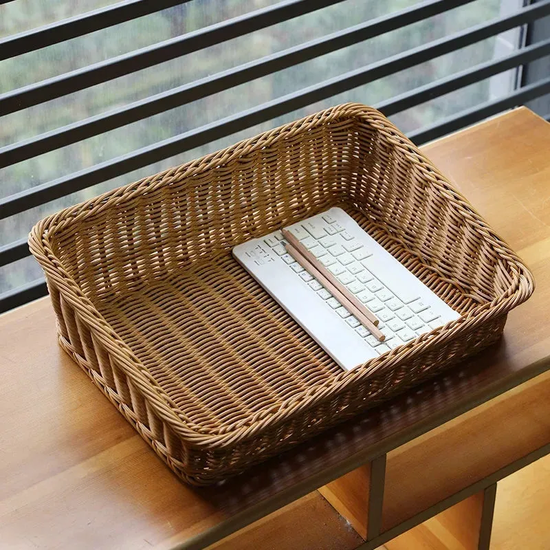 plateau de service en rotin tressé avec poignées pour rangement et fêtes