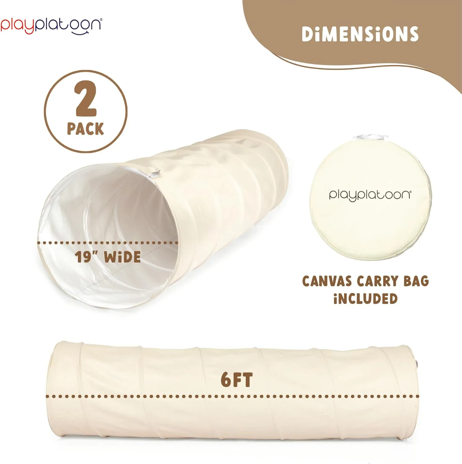 Play Platoon Baby Tunnel Toys for Toddlers 1-3 - 6 Ft Premium Vegan Leather Kids Tunnels for Babies - Wipeable, Water Resistant, Soft Durable Easy Fold and Storage Play Tunnel with Carry Bag - 2 Pack