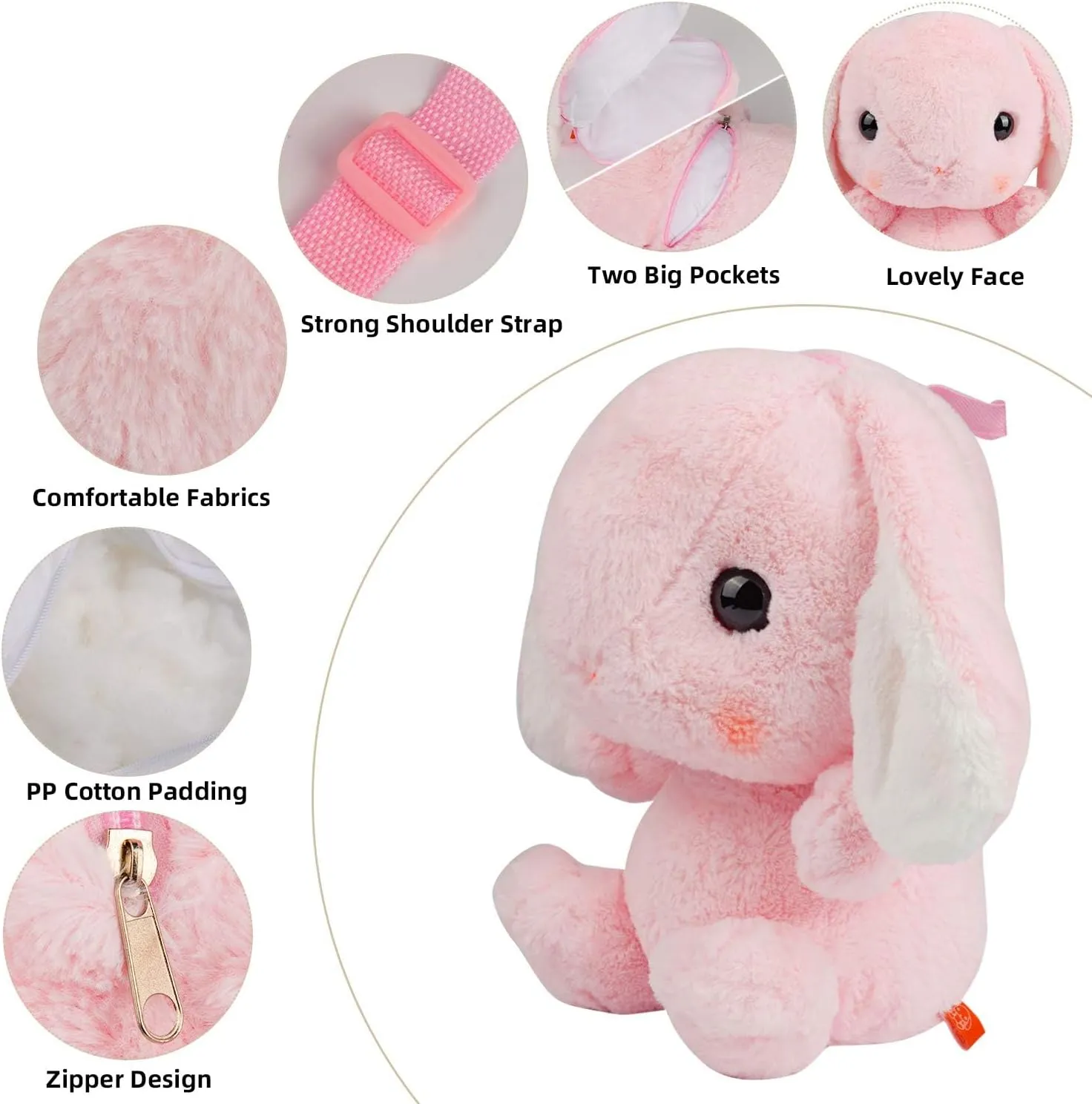 Plush Bunny Backpack for Women with Pockets (Pink)