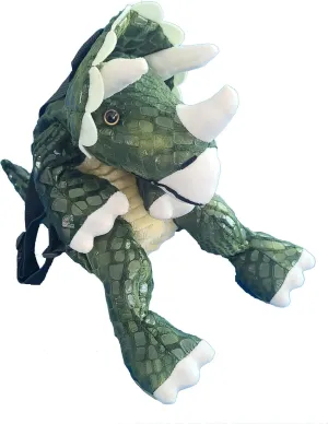 Plush Stuffed Triceratops Dinosaur Mini Backpack, Plush Green Stuffed Animal Shoulder Bag, Adjustable Nylon Straps with Zipper (DINO-3)