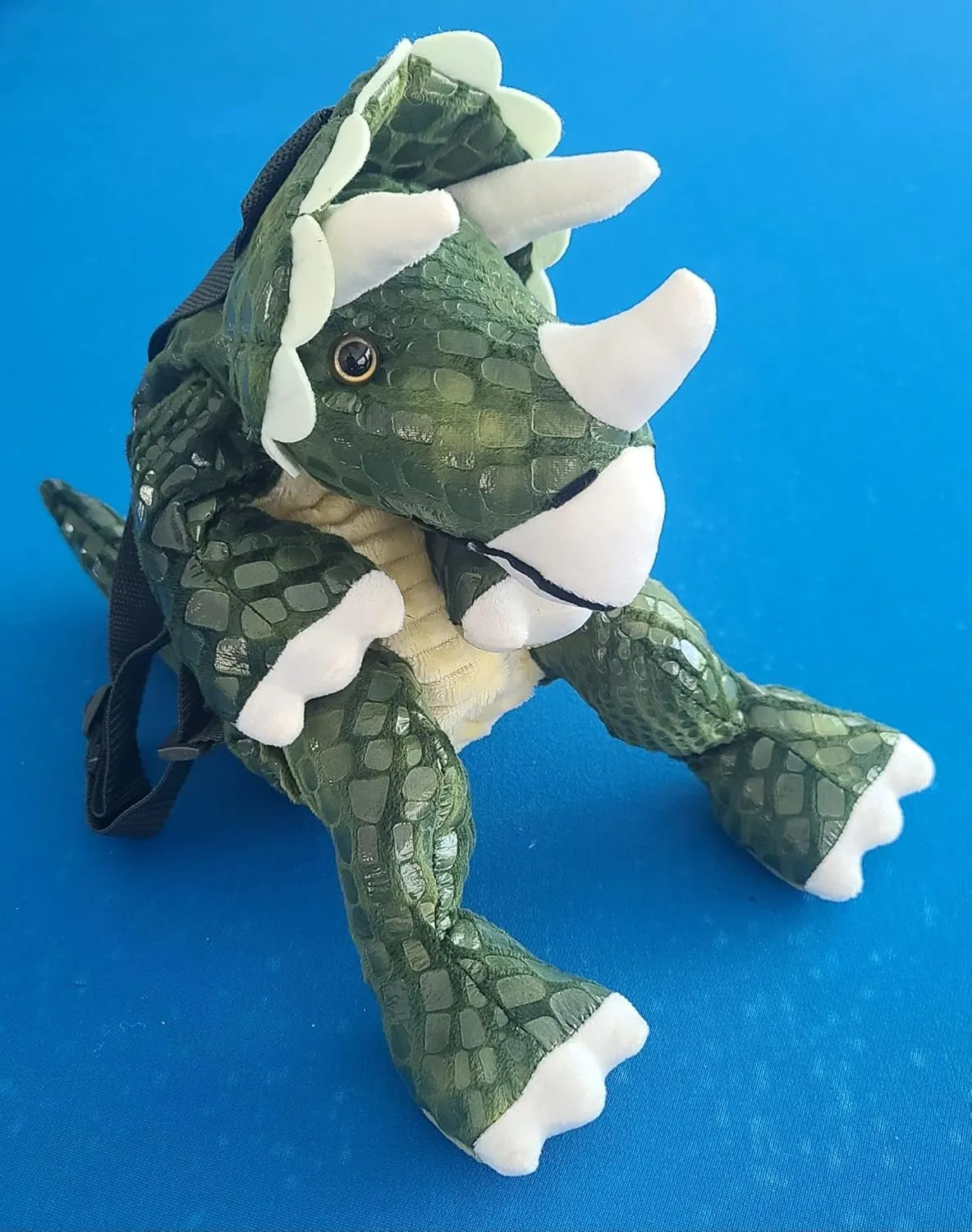 Plush Stuffed Triceratops Dinosaur Mini Backpack, Plush Green Stuffed Animal Shoulder Bag, Adjustable Nylon Straps with Zipper (DINO-3)