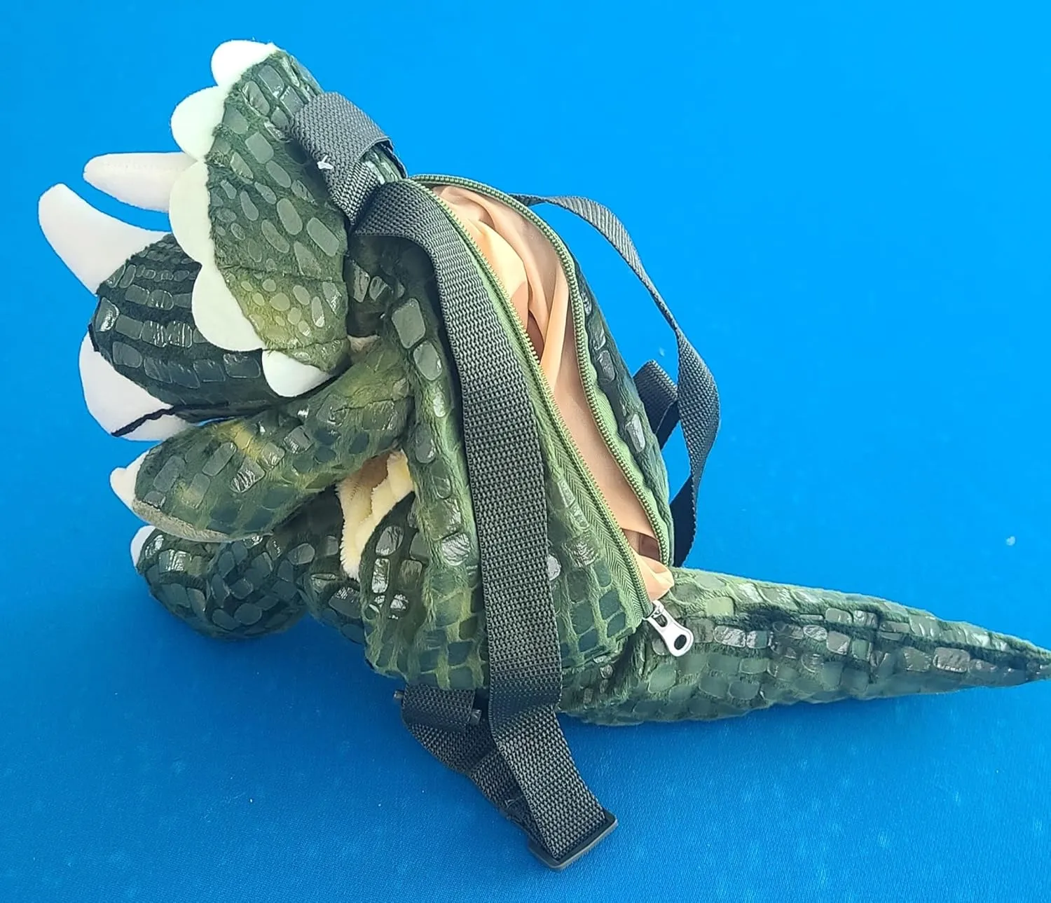 Plush Stuffed Triceratops Dinosaur Mini Backpack, Plush Green Stuffed Animal Shoulder Bag, Adjustable Nylon Straps with Zipper (DINO-3)