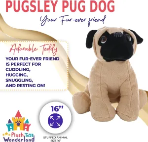 Plush Toy Wonderland Pugsley The Pug 16-Inch Plush Toy – Soft Cuddly Stuffed Animal, Ideal Gift Kids, Collection and Pug Lovers