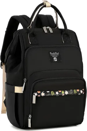 Pomelo Best Diaper Bag Backpack Stylish Waterproof Multifunctional Large Baby Bag with Changing Mat and Stroller Straps (Black)