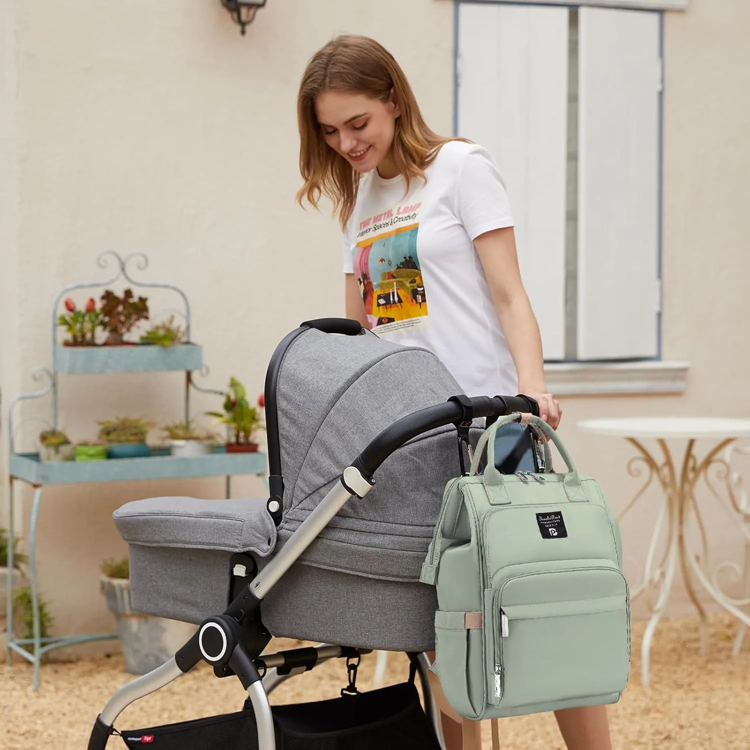 Pomelo Best Diaper Bag Backpack Stylish Waterproof Multifunctional Large Baby Bag with Changing Mat and Stroller Straps (Green)