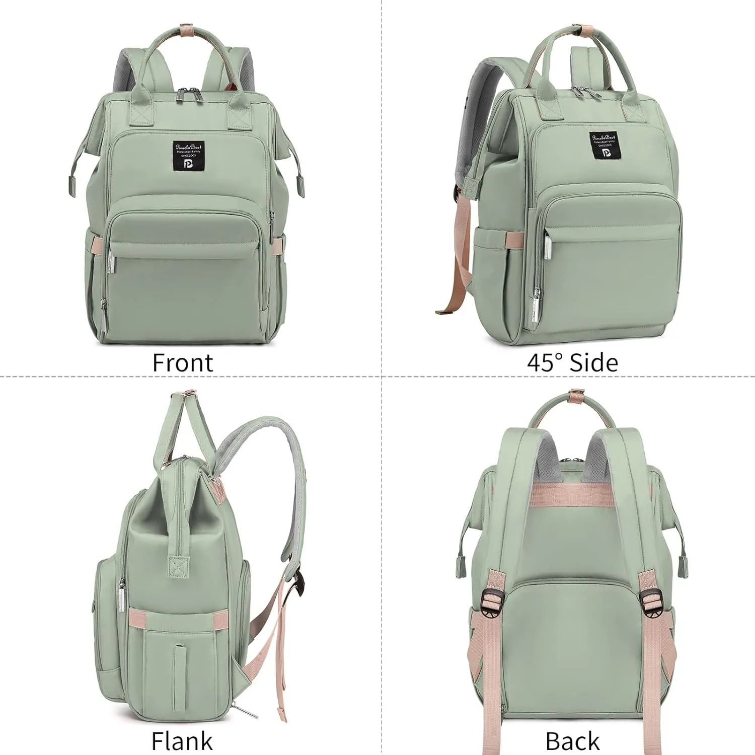 Pomelo Best Diaper Bag Backpack Stylish Waterproof Multifunctional Large Baby Bag with Changing Mat and Stroller Straps (Green)