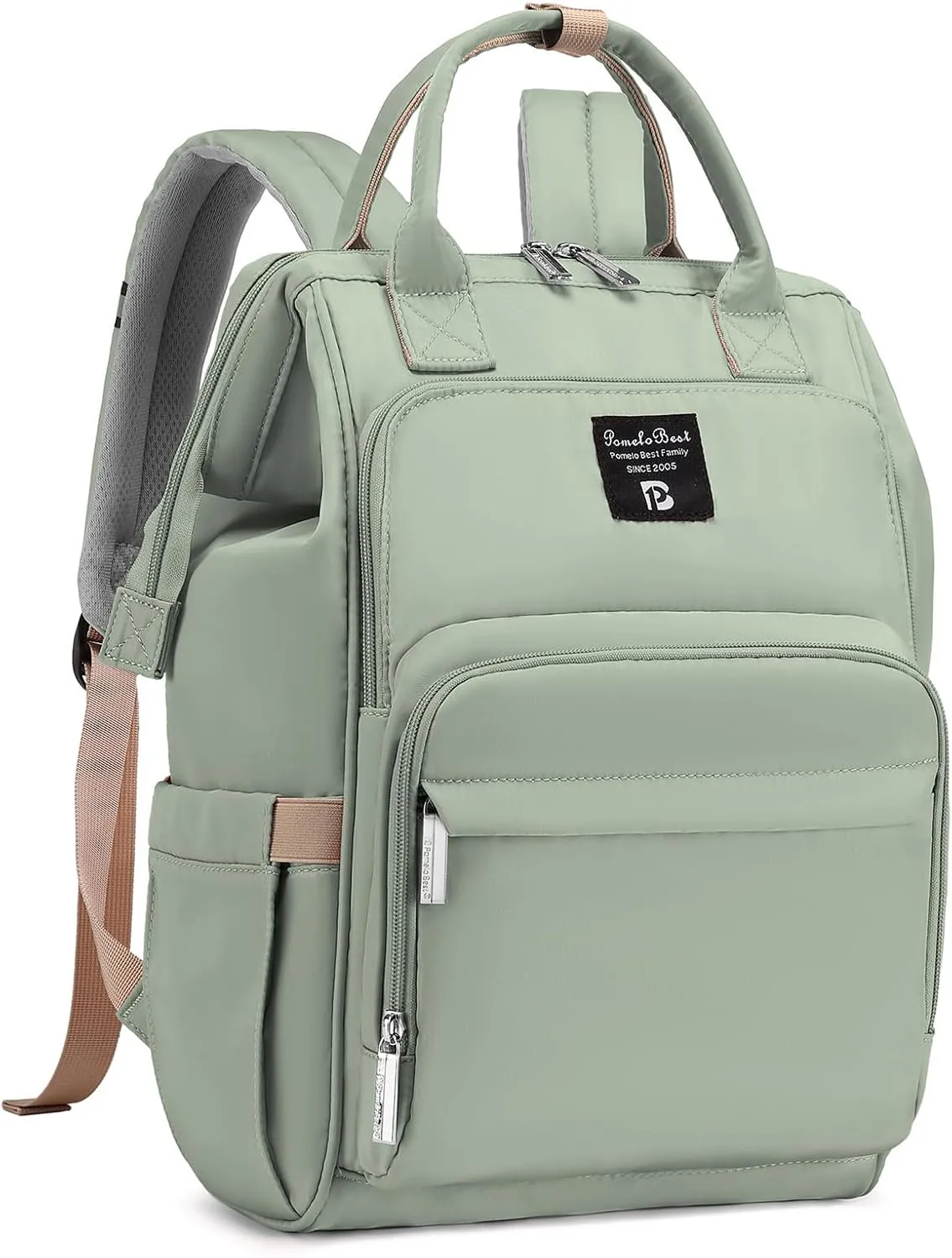 Pomelo Best Diaper Bag Backpack Stylish Waterproof Multifunctional Large Baby Bag with Changing Mat and Stroller Straps (Green)