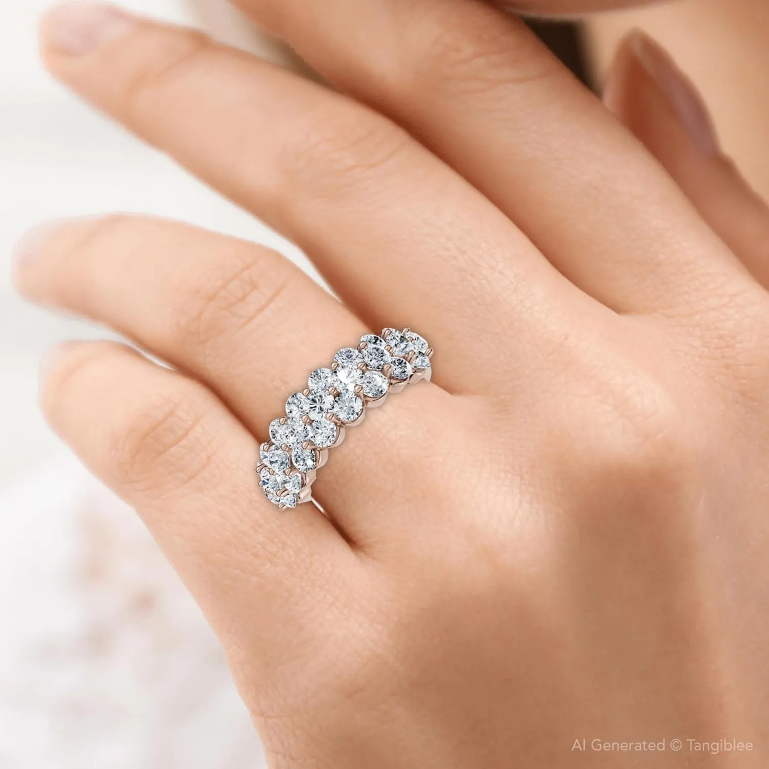 Pompeii 2Ct Multi Row Diamond Anniversary Ring 14k Gold Lab Grown (FG,VS1-VS2)