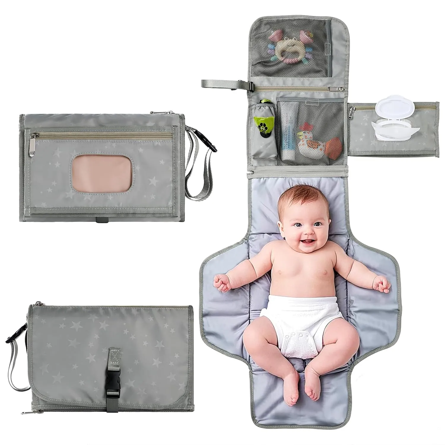 Portable Baby Diaper Changing Pad Smart Organized Diaper Changing Travel Bag with Wipe Dispenser and Waste Bag Dispenser. Infant Gift
