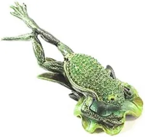 Portman Frog Jumping on Lilypad Enamel and Crystals Figurine Box with Necklace