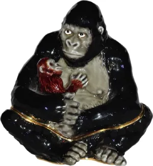 Portman Gorilla and Baby Enamel and Crystals Figurine Box with Necklace