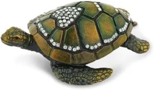 Portman Sea Turtle with Heart on Shell Enamel and Crystals Figurine Box with Necklace