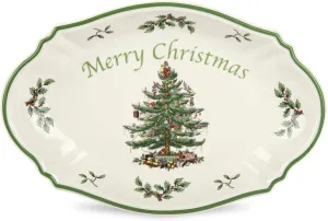 Portmeirion Spode Christmas Tree Oval Festive Tray, 6-Inch Rectangular Earthenware Serving Tray, Holiday Tableware - Seasonal Trays for Entertainment, Dishwasher, Microwave, Oven Safe
