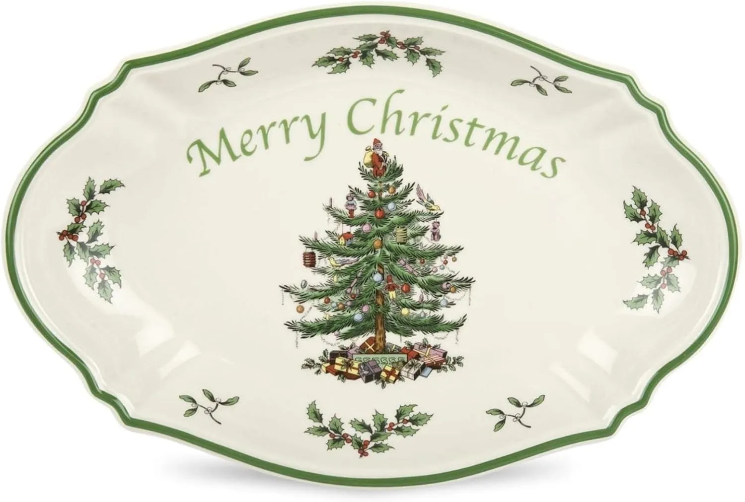 Portmeirion Spode Christmas Tree Oval Festive Tray, 6-Inch Rectangular Earthenware Serving Tray, Holiday Tableware - Seasonal Trays for Entertainment, Dishwasher, Microwave, Oven Safe