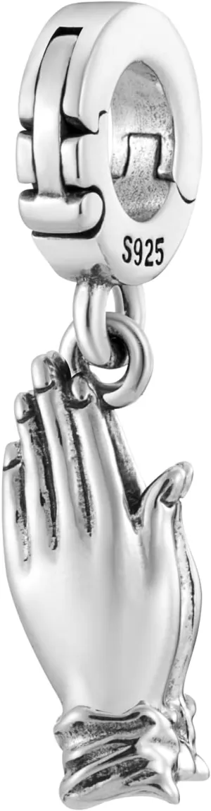 Prayer Hands Namaste Dua Faith Multi-Clasp Clip On Pendant 925 Sterling Silver Charm For Pandora & Other Charm Bracelets/Necklaces