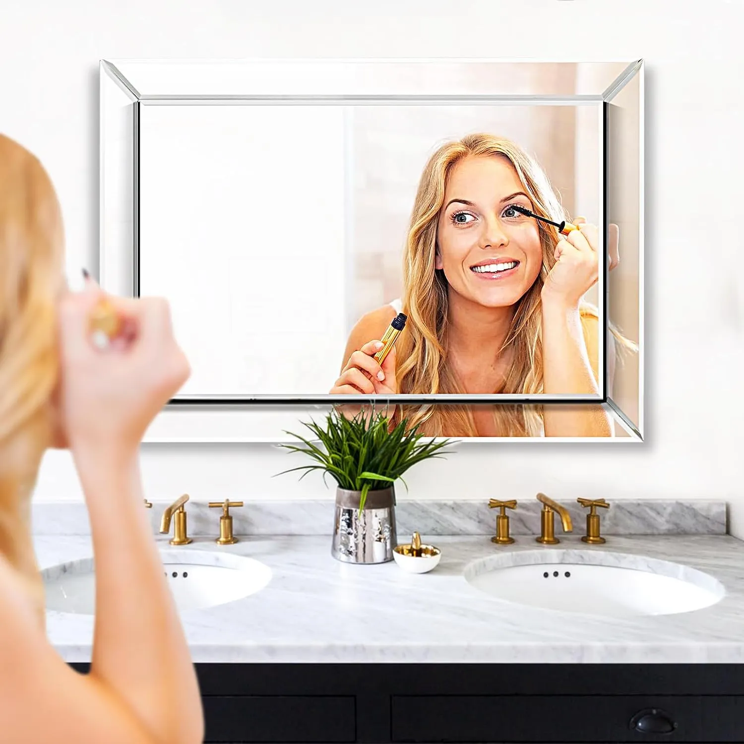 Pregaspor Wall Mirror for Bathroom, 24" x 36" Rectangular Frameless Vanity Mirror, Polished Beveled for Over Sink
