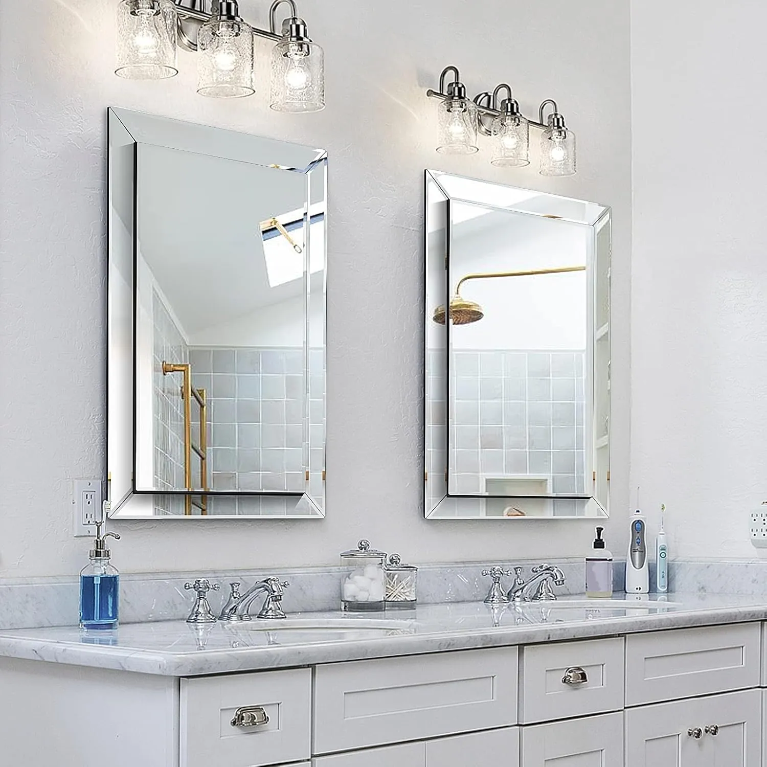 Pregaspor Wall Mirror for Bathroom, 24" x 36" Rectangular Frameless Vanity Mirror, Polished Beveled for Over Sink
