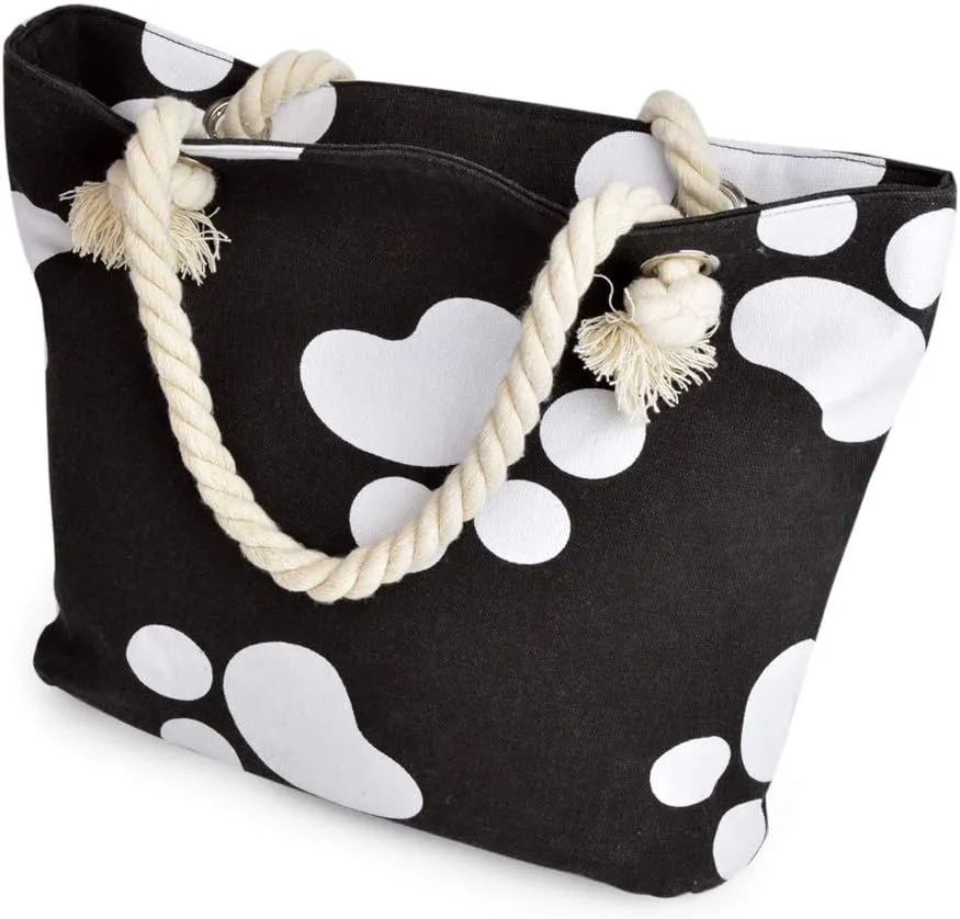 Premium Dog Cat Puppy Kitty Animal Paws Print Canvas Tote Shoulder Bag Handbag
