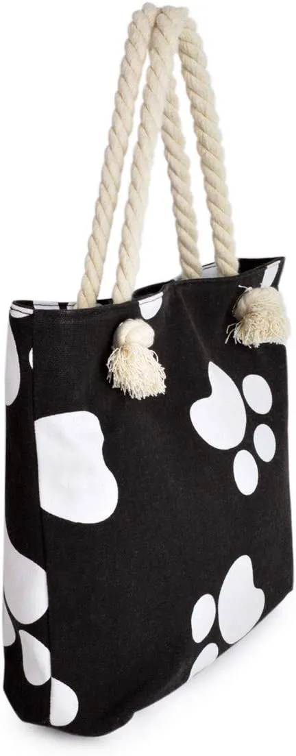 Premium Dog Cat Puppy Kitty Animal Paws Print Canvas Tote Shoulder Bag Handbag