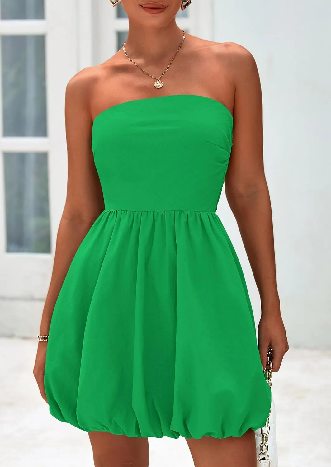 PRETTYGARDEN Women's Bubble Mini Short Dress 2025 Summer Casual A Line Strapless Tube Top Sundress Trendy Smocked Dresses