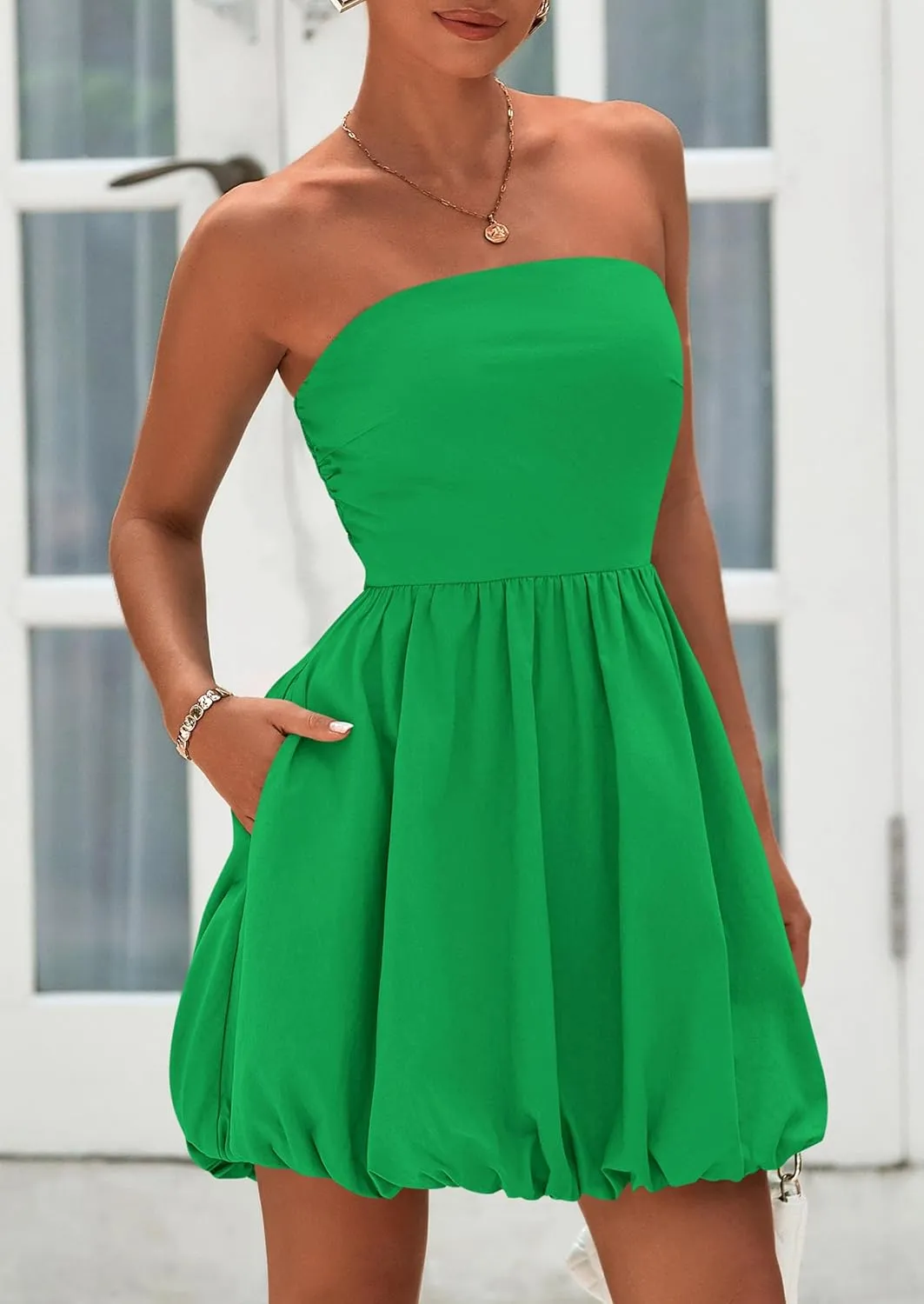 PRETTYGARDEN Women's Bubble Mini Short Dress 2025 Summer Casual A Line Strapless Tube Top Sundress Trendy Smocked Dresses