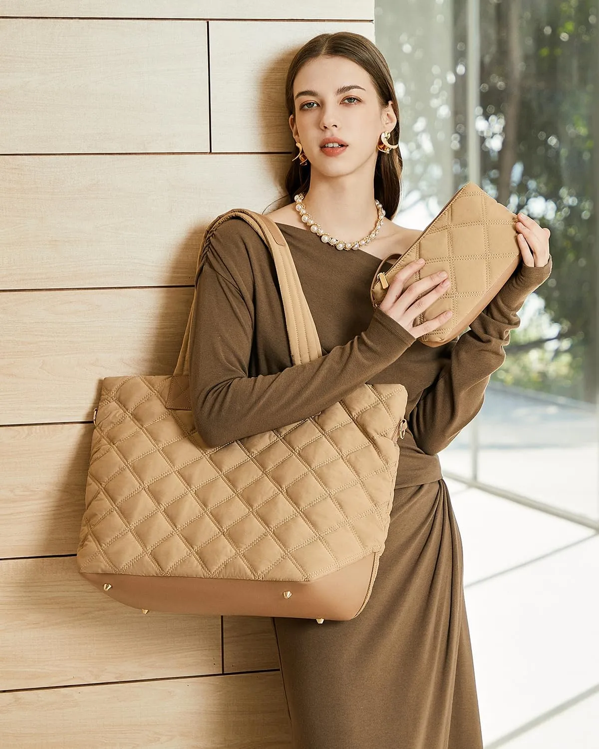 Prite Tote Bag for Women Lightweight Puffer Tote with Compartment Quilted Work Bag