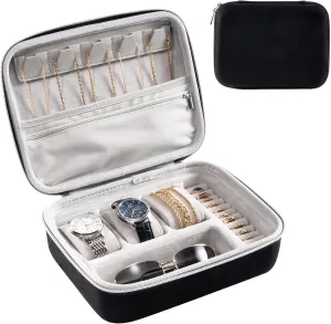 ProCase Mens Travel Jewelry Case, 3 Slots Watch Travel Case, Watch Accessories Carrying Case, Glasses Necklaces Rings Bracelets Zippered Organizer Bag for Men, Father's Day Gift -Blackgrey