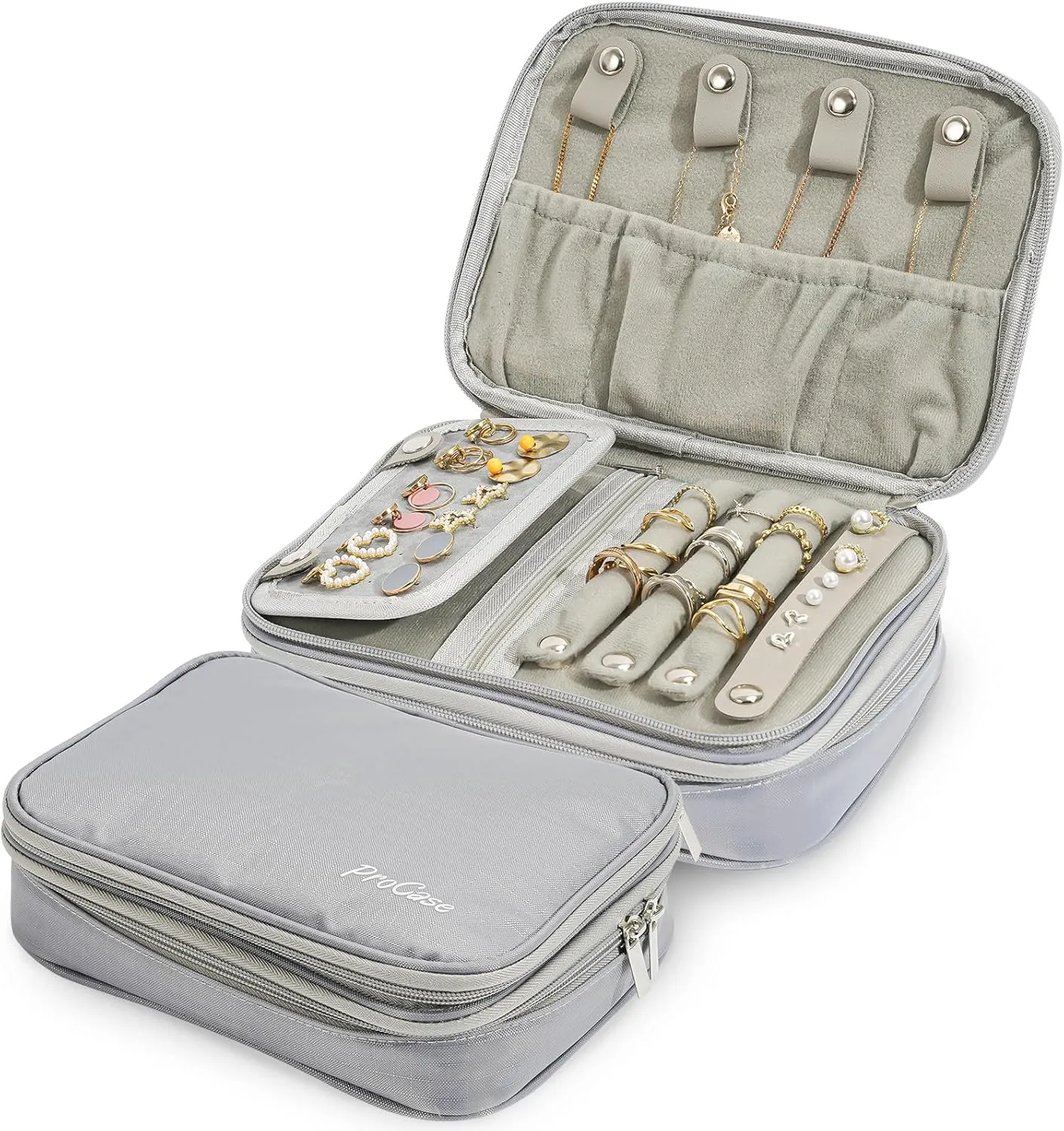 ProCase Travel Jewelry Case Organizer Bag, Soft Padded Jewelry Carrying Pouch Portable Storage Holder for Earrings Ring Necklace Bracelet Chain