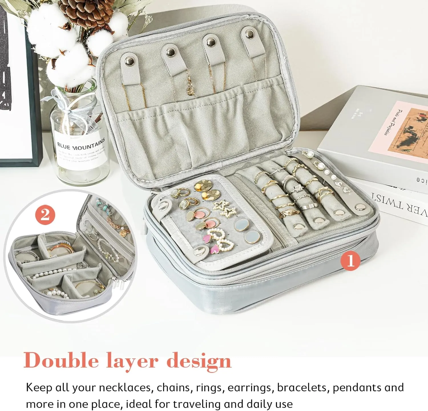 ProCase Travel Jewelry Case Organizer Bag, Soft Padded Jewelry Carrying Pouch Portable Storage Holder for Earrings Ring Necklace Bracelet Chain