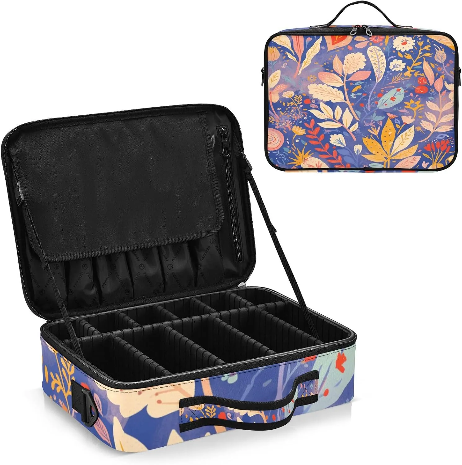 Professional Makeup Bag Organizer 14.6" Travel Cosmetic Case with 10 Adjustable Dividers