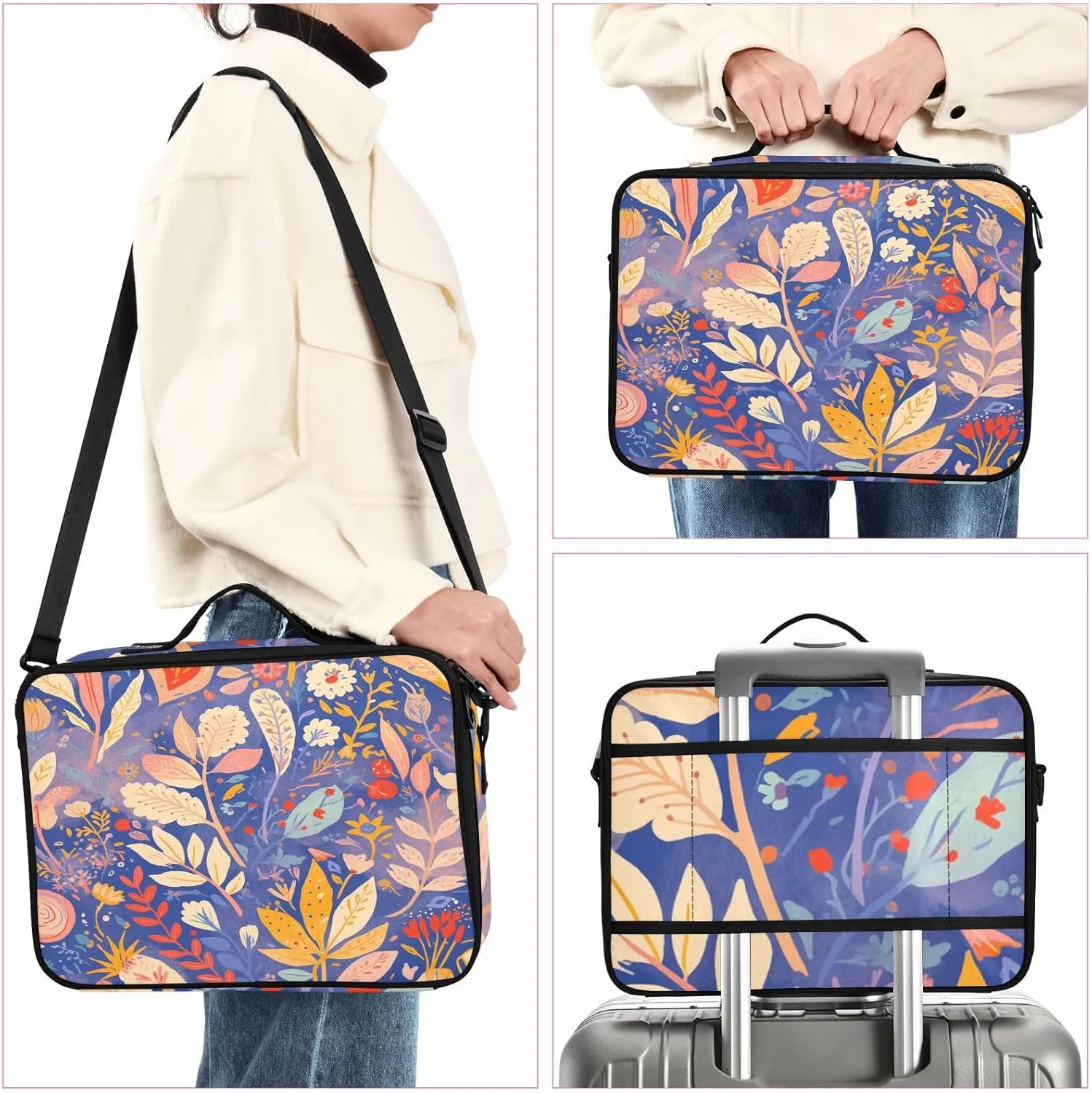 Professional Makeup Bag Organizer 14.6" Travel Cosmetic Case with 10 Adjustable Dividers