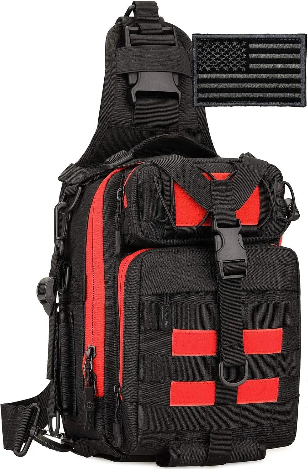 Protector Plus Tactical Sling Bag Military MOLLE Crossbody Pack Chest Shoulder Backpack (Patch Included)