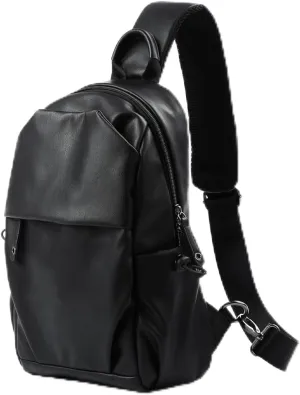 PU Leather Sling Bag for Men Crossbody Side Bag Man Backpack Black Small for Hiking Travel