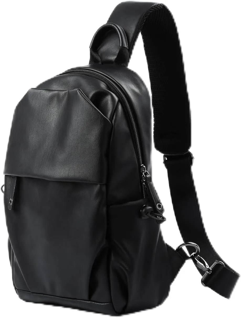 PU Leather Sling Bag for Men Crossbody Side Bag Man Backpack Black Small for Hiking Travel