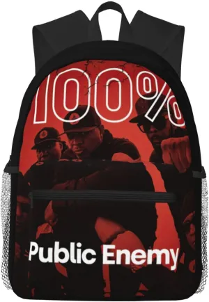 Public Musics Enemy Lightweight Travel Backpack Zipper Student Rucksack Multi-Pocket Laptop Backpack, Black