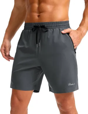 Pudolla Men's Running Gym Shorts with Zipper Pockets 7" Lightweight Quick Dry Running Workout Athletic Shorts for Men