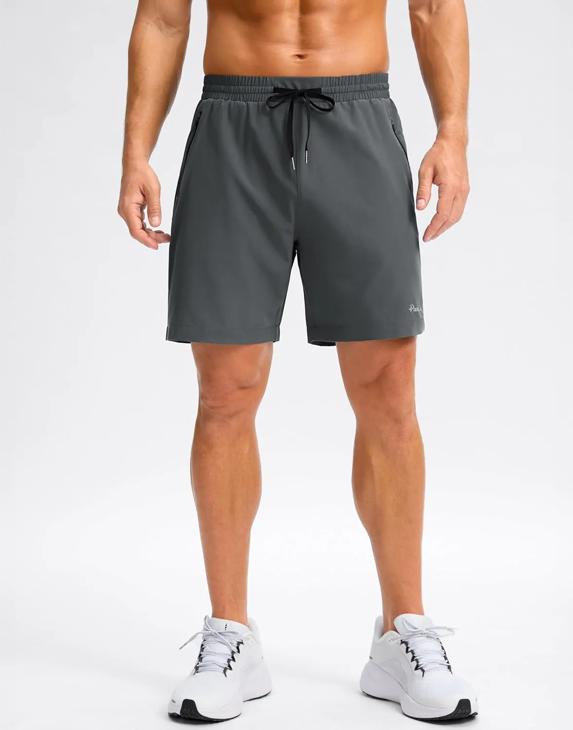 Pudolla Men's Running Gym Shorts with Zipper Pockets 7" Lightweight Quick Dry Running Workout Athletic Shorts for Men