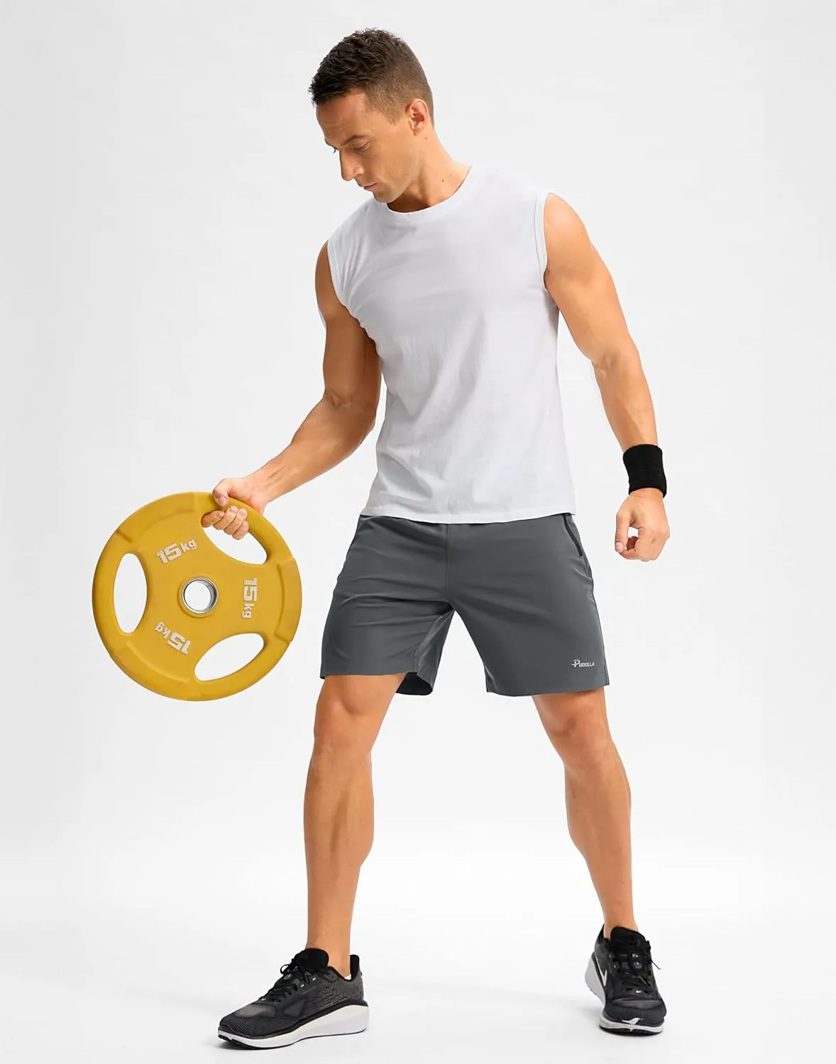 Pudolla Men's Running Gym Shorts with Zipper Pockets 7" Lightweight Quick Dry Running Workout Athletic Shorts for Men