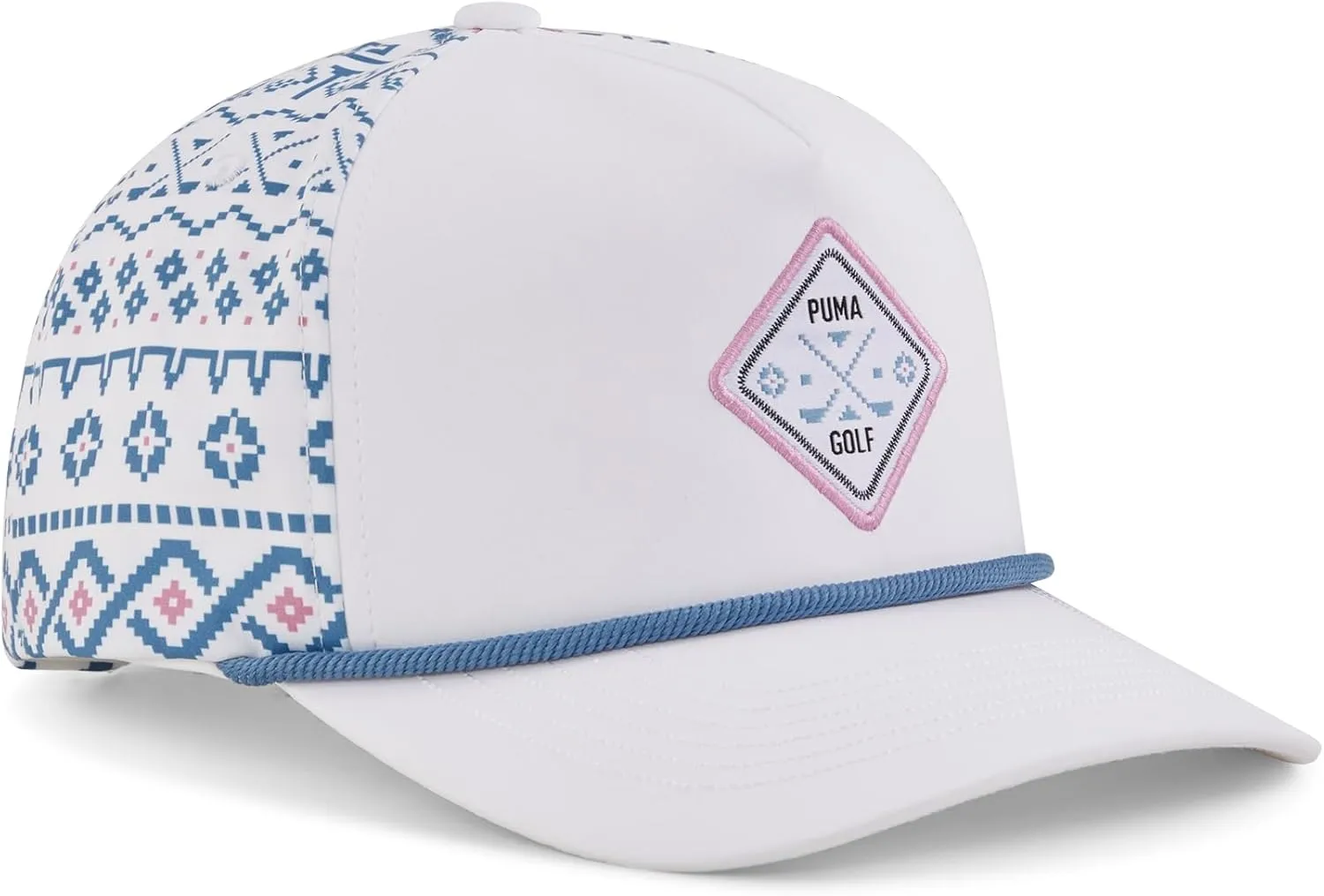 Puma Golf Men's Fairisle 5 Panel TECH Cap, White Glow-Blue Horizon