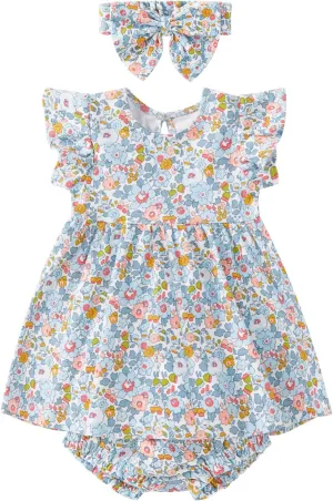 pureborn Baby Toddler Girl Dress with Bloomer Short and Long Sleeve Playwear Dress with Diaper Cover