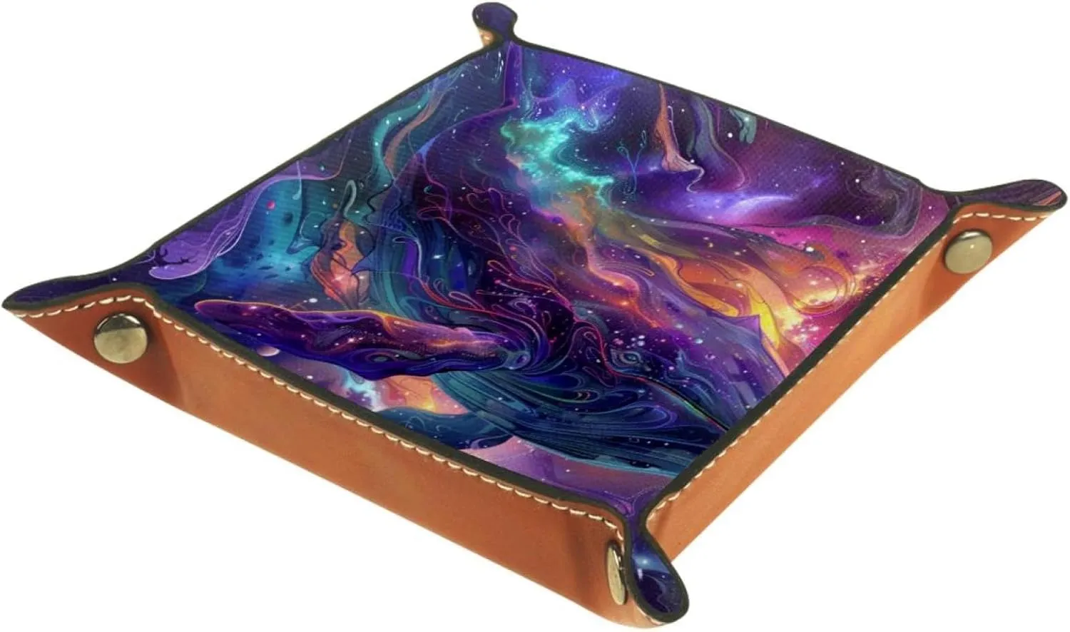 Purple Abstract Galaxy Stacking Jewelry Organizer Trays, Small Drawer Organizer Tray for Earrings, Bracelets, Rings, Key Tray for Entryway Table