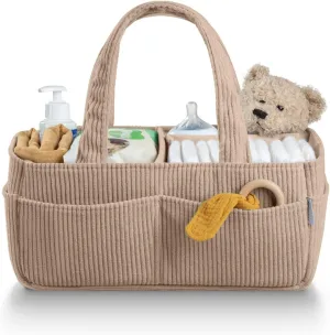 PUTSKA Baby Diaper Caddy Organizer for Changing Table – Stylish Nursery Storage Basket, Newborn Essentials, Baby Shower Gifts and Registry Must-Haves for Boy or Girl, Car Diaper Caddy, Corduroy Mocha