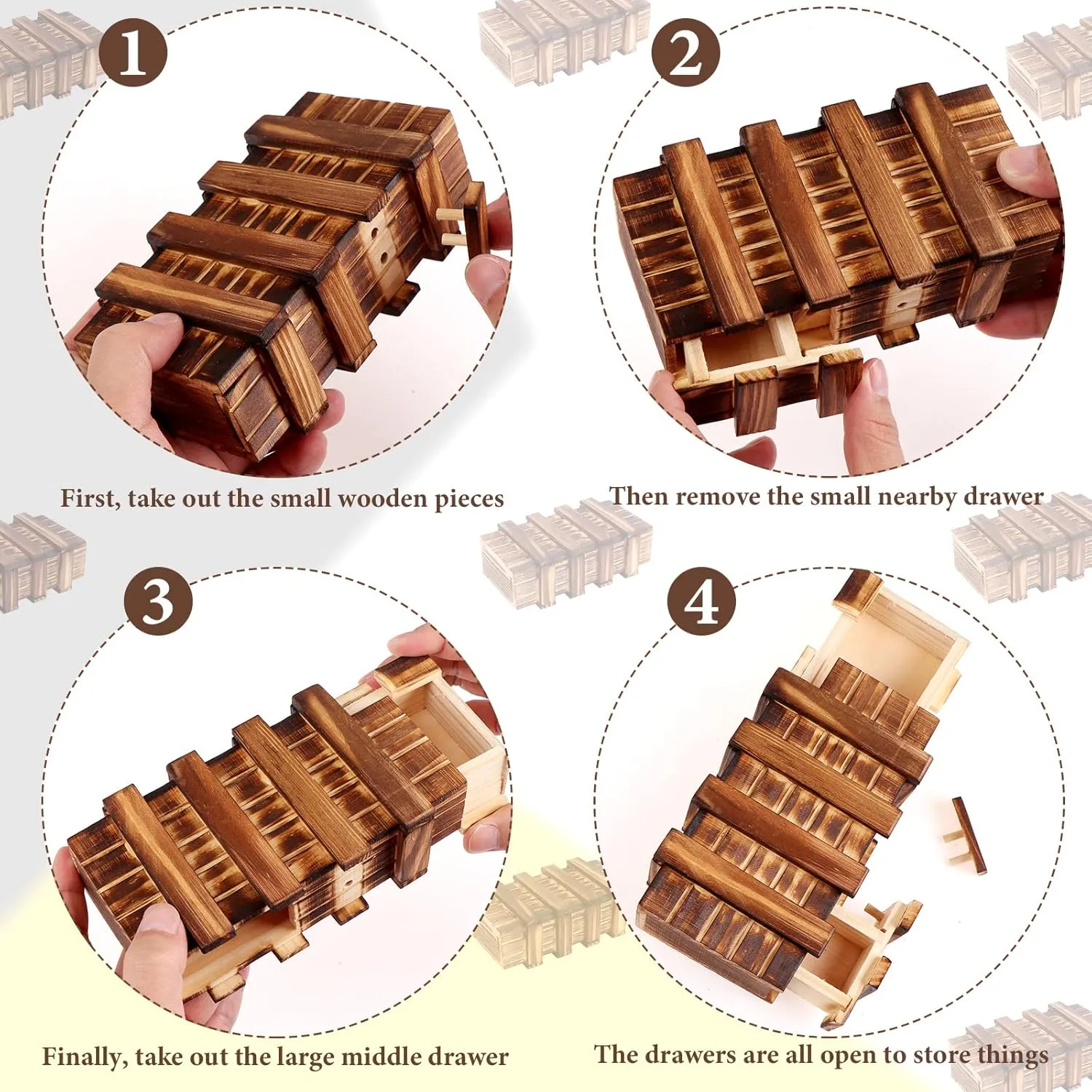 Puzzle Box 3 Pack Wooden Secret Puzzle Box with Hidden Compartment 3D Brain Teaser Magic Drawers Secret Magic Box Wooden Box Puzzle Case Difficult Puzzle Box Gift Card Puzzle Box for Adults and Kids