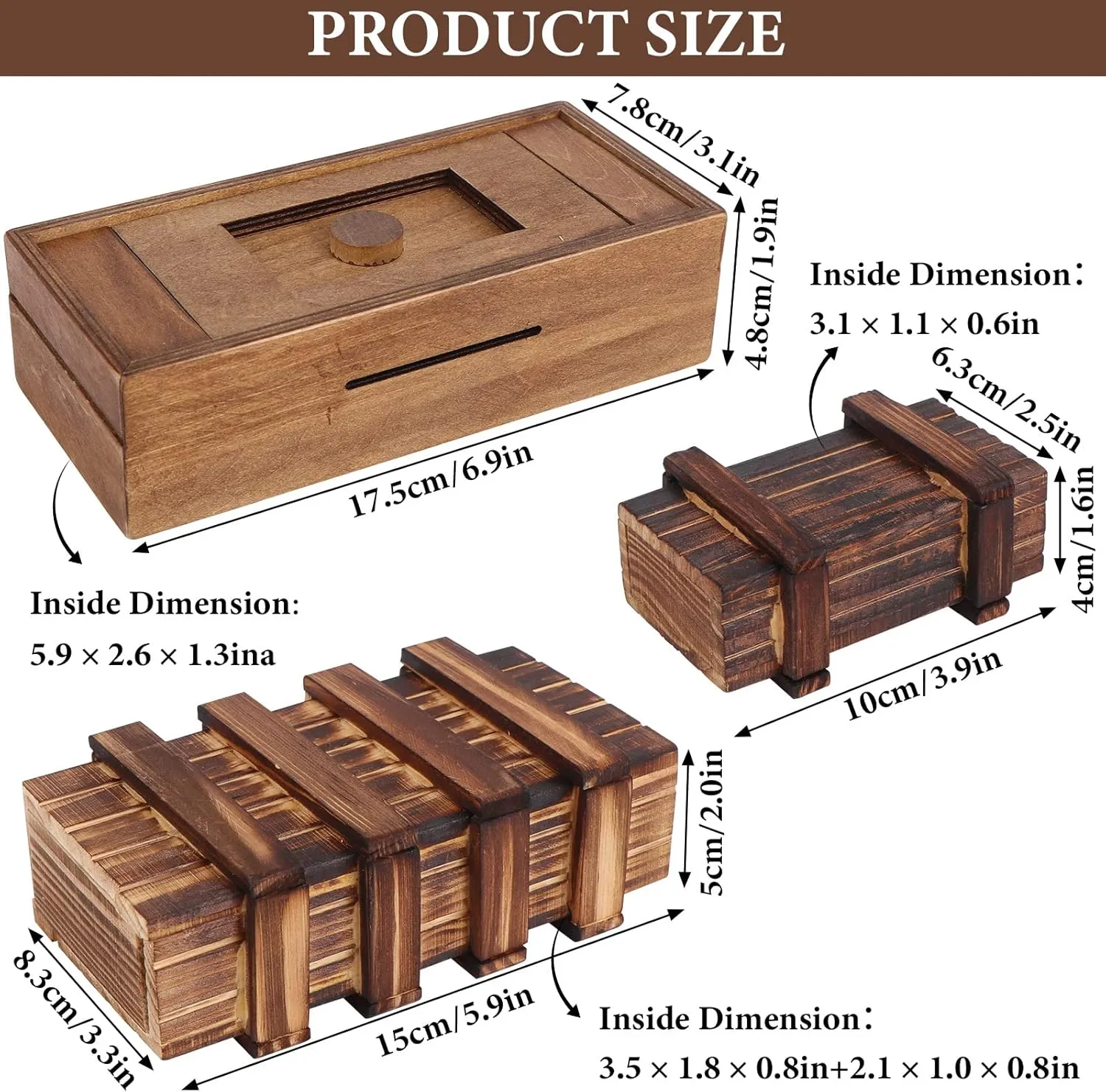 Puzzle Box 3 Pack Wooden Secret Puzzle Box with Hidden Compartment 3D Brain Teaser Magic Drawers Secret Magic Box Wooden Box Puzzle Case Difficult Puzzle Box Gift Card Puzzle Box for Adults and Kids