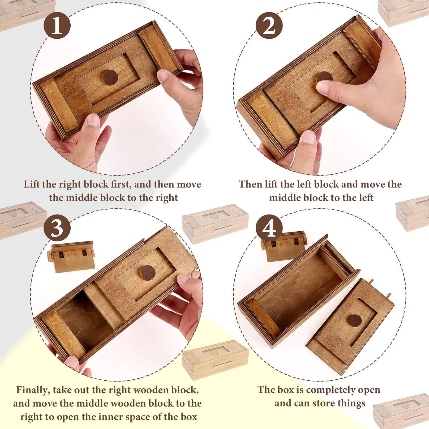 Puzzle Box 3 Pack Wooden Secret Puzzle Box with Hidden Compartment 3D Brain Teaser Magic Drawers Secret Magic Box Wooden Box Puzzle Case Difficult Puzzle Box Gift Card Puzzle Box for Adults and Kids
