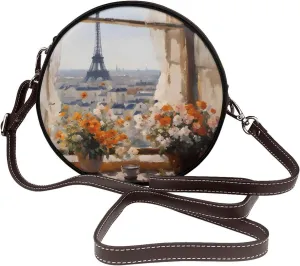 Pylons In The Distance Removable Shoulder Strap Waterproof Leather Shoulder Round Bag Crossbody Bag Travel Shopping Dating Handbag Purse