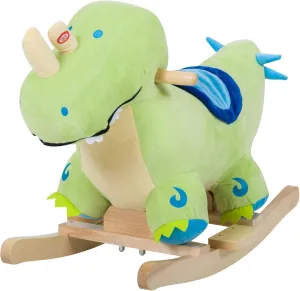 Qaba Kids Plush Ride-On Rocking Horse Toy Dinosaur Ride on Rocker Green with Realistic Sounds
