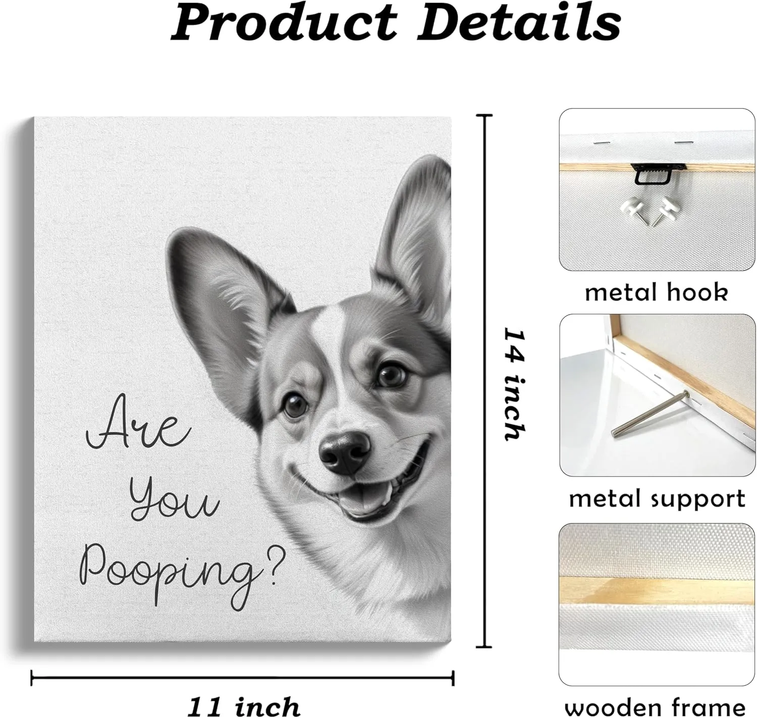 QICLM Funny Corgi Wall Art, are You Pooping Dog Funny Bathroom Canvas Wall Art Poster for Restroom Toilet, Beautiful Corgi Bathroom Wall Art Decor, 11x14 Inch Framed