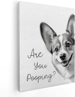 QICLM Funny Corgi Wall Art, are You Pooping Dog Funny Bathroom Canvas Wall Art Poster for Restroom Toilet, Beautiful Corgi Bathroom Wall Art Decor, 11x14 Inch Framed