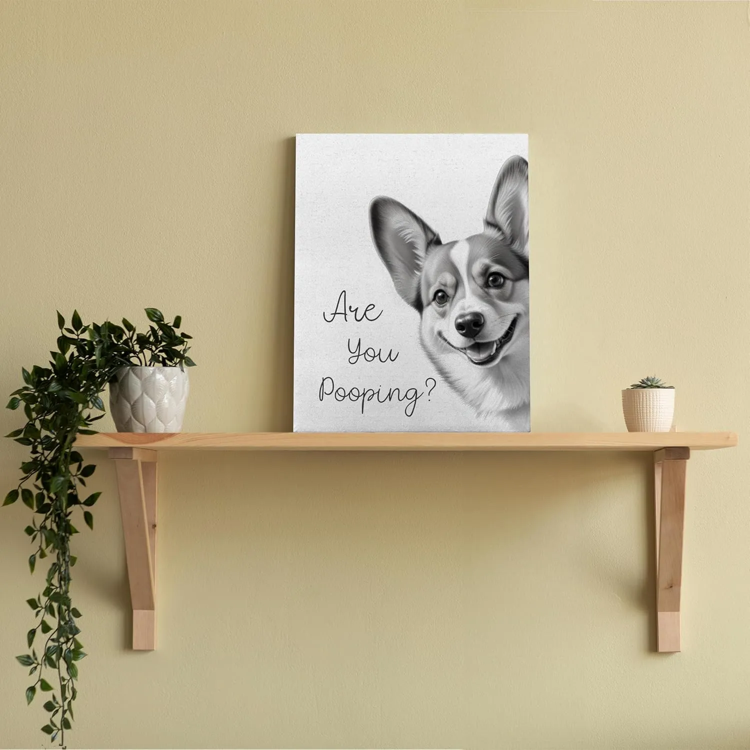 QICLM Funny Corgi Wall Art, are You Pooping Dog Funny Bathroom Canvas Wall Art Poster for Restroom Toilet, Beautiful Corgi Bathroom Wall Art Decor, 11x14 Inch Framed